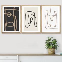 Framed Canvas Print Wall Art Set Pastel Geometric Line Polygons Abstract Shape Modern Art