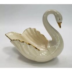 Lenox Swan Trinket Dish / 24kt Gold Trim / Handcrafted 4”X5” Ivory Beige / MINT!