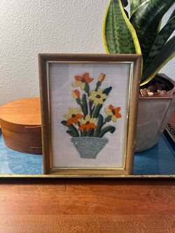 Vintage framed floral embroidery