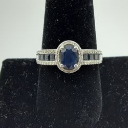 Blue Stone Lady's Stone & Diamond Ring 58 Diamonds .116 Carat T.W.