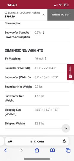 LG SN8YG SoundBar with Wireless Subwoofer Thumbnail