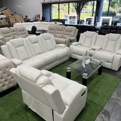 Modern Power Recliner 3Pcs Living Room Sofa Set in White 