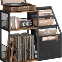 VASAGLE Turntable Stand, 3-Tier Side Table, Vinyl Record Storage for up to 140 Albums, Side Table for Living Room, Bedroom, Rustic Brown ULET276K01