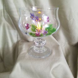 Glass With Violets Canydish/candle Holder