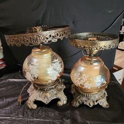 Glass Lamps 2 Vintage Hurricane Gone With The Wind 