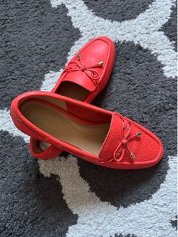 Talbots Women’s Red Orange Slip-On Loafer Flats Bow Round Toe Polyester 9M