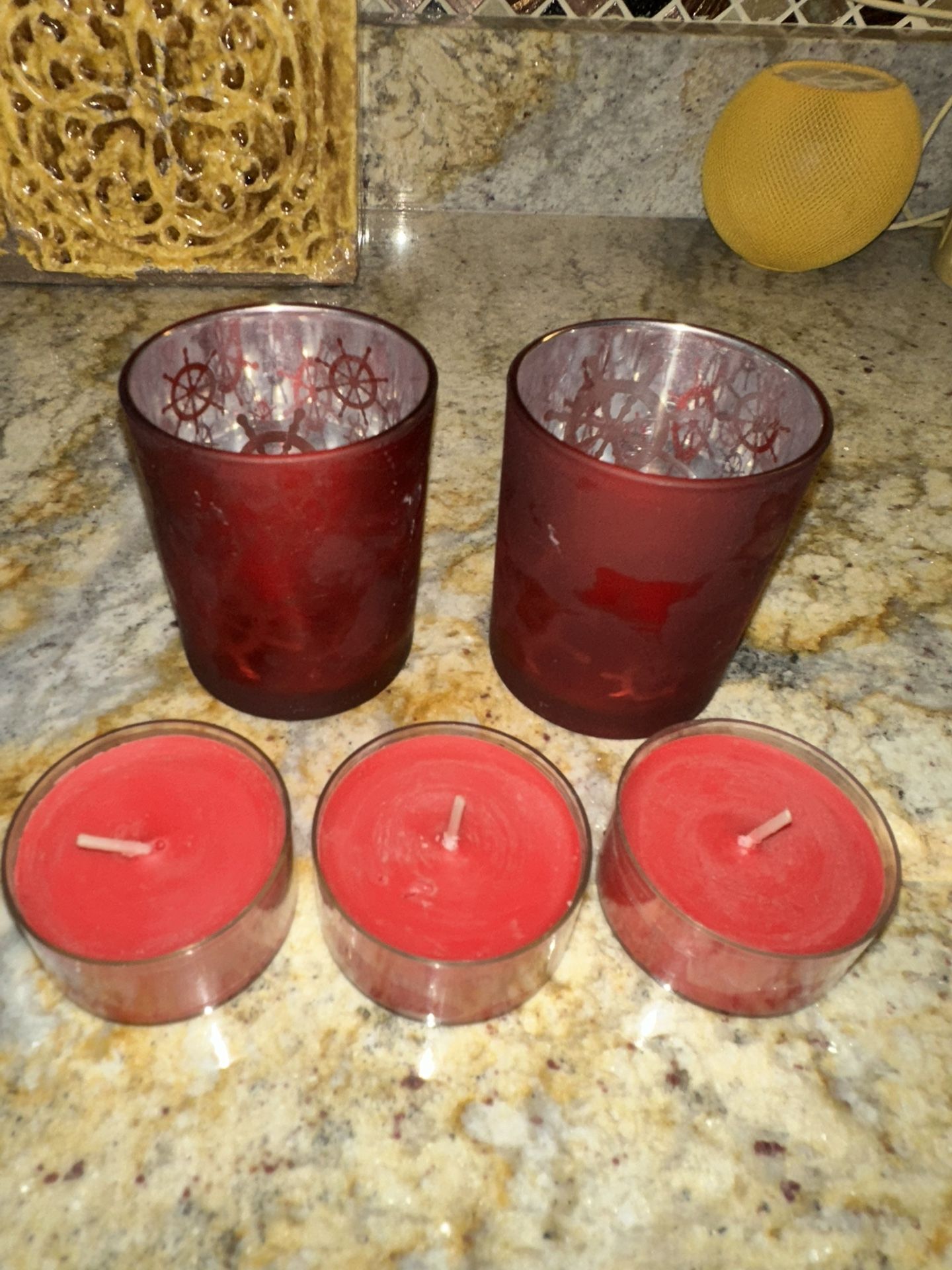 Set/2 Beautiful Red Votive Candleholders (comes w 3 small candles)