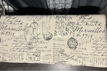 French Script Linen  Storage Bench