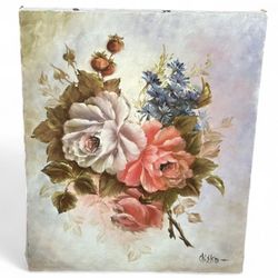 Vintage Signed Floral Painting on Canvas 18” x 14”