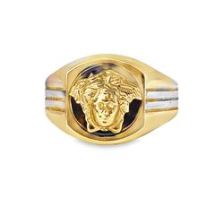 10k Yellow Gold Signet Ring with Onyx Cabochon Emblem