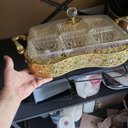 Beautiful Golden And Crystal Decorated Snack Tray