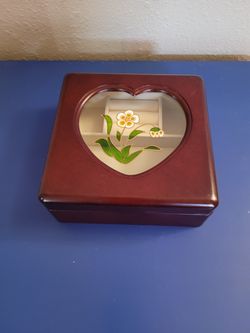 VINTAGE 70 JEWELERY BOX WOOD GLASS VELVET HAND PAINTED FLOWERS