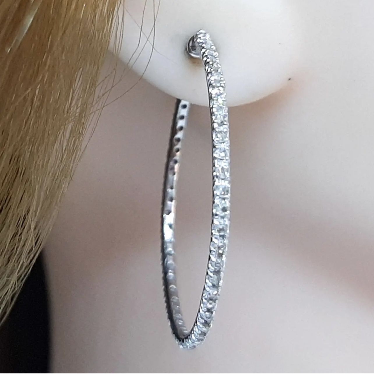 Natural 1.00ctw Natural H-SI Diamond 925 Sterling Silver Hoop Earrings