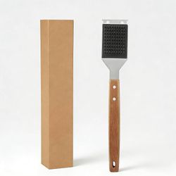 Grill Brush - Stainless Steel with Wood Handle - Heavy Duty Grill Brush for Outdoor Grill - Grilling Accessory for Gas/Charcoal/Cast Iron