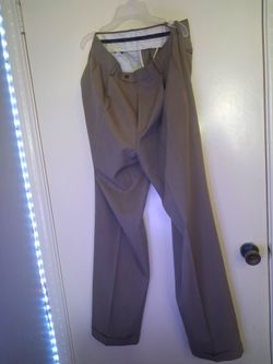 Khaki Dress Pants with Cuffed Hem