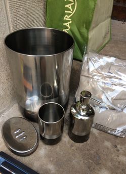 Bath set Shower Curtain Soap Dish Pump dispenser Waste Bin Metal
