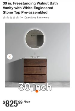 30-Inch Freestanding Walnut Bath Vanity with White Stone Top