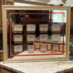 Budweiser Mirror Vintage Bar Label Mirror.  Decor 