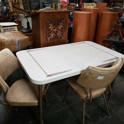 MCM Mid Century Rectangular Formica Dinette Table And 2 Vinyl padded Chairs