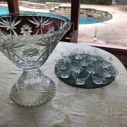 Vintage EAPC Punch Bowl with Pedestal and 12 Cups