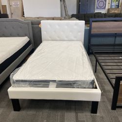 Twin White Platform Bed Frame 