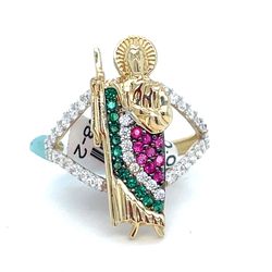 14Kt Yellow Gold CZ San Judas Ring 3.40g Size 7 200598/2