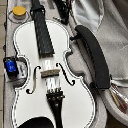 4/4 White Electric Acoustic Violin with New Bow, Digital Tuner, Shoulder Rest, Extra Strings $160 Firm