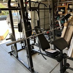 Vesta Fitness Smith Machine 1001 w/Bench Attachment | 245lb Cast Iron Olympic Weights | 7ft Olympic Bar | Fitness | Gym Equipment | FREE DELIVERY 🚚 