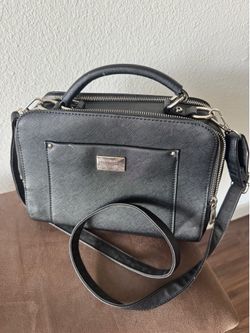 Black leather handbag