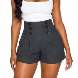 Scamps Charcoal Wool Blend High Waist Sailor Shorts Dark Academia Small