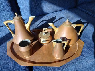 Antique Copper & Brass Coffee And Tea Service