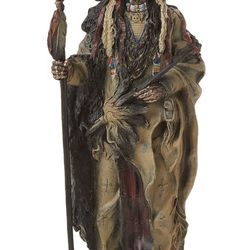 14" H Indian Warrior with Spear Statue Native American Table Top Figurine Decor