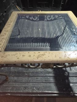 Glass Top Side Table with Wrought Iron Base