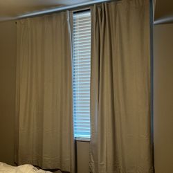 Gray Black Out Curtains & Rod