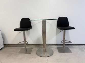 Dania Glass Top Bar Table with Two Adjustable Stools