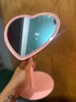 Pink LED Light Mirror Stand