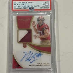 2022 PANINI HONORS NICK BOSA RPA /5 PSA 9 AUTO 9 POPULATION 1 49ers