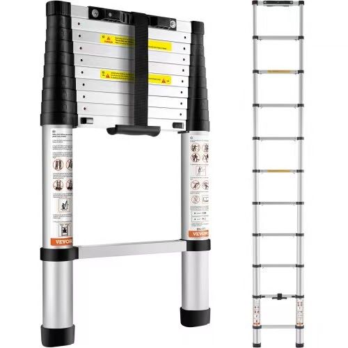 Telescoping Ladder, 10.5 FT Aluminum One-button Retraction Collapsible Extension Ladder, 375 LBS Capacity with Non-slip Feet, Portable Multi-purpose C