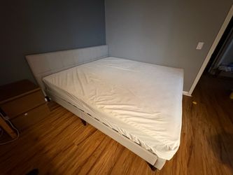 King Size Upholstered Platform Bed Frame with Tufted Headboard and mattress