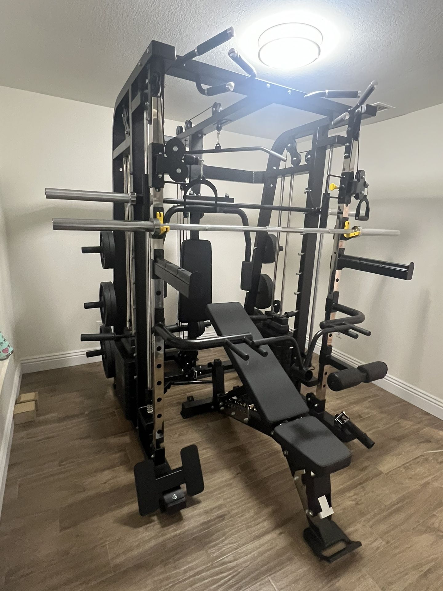 Smith Machine 300 | Adjustable Bench | 245lb Cast Iron Olympic Weights | 7ft Olympic Bar | Fitness | Gym Equipment | FREE DELIVERY 🚚 