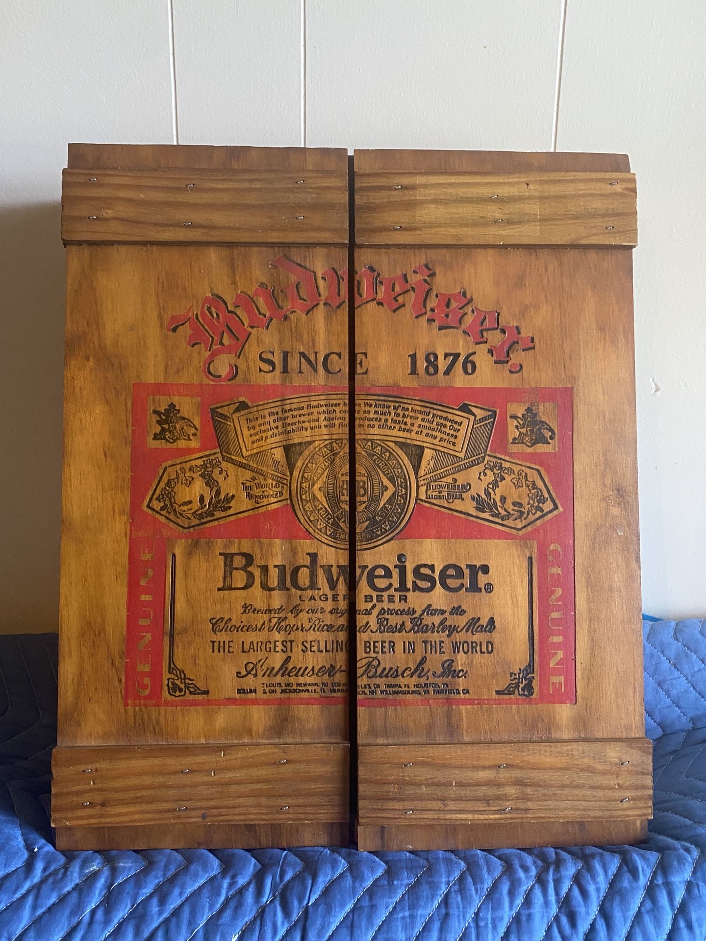 Vintage Budweiser Home Lager Beer Wooden Wall Hanging Storage Box