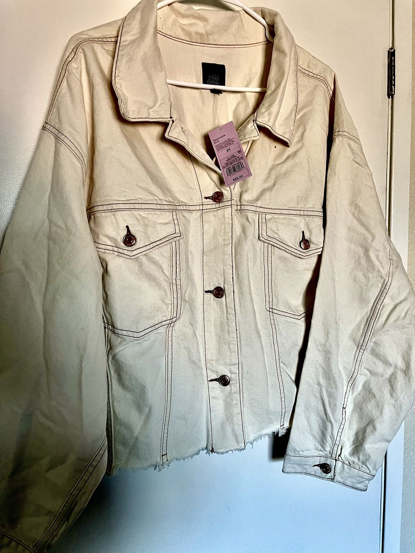 NWT cream denim jacket size 2X