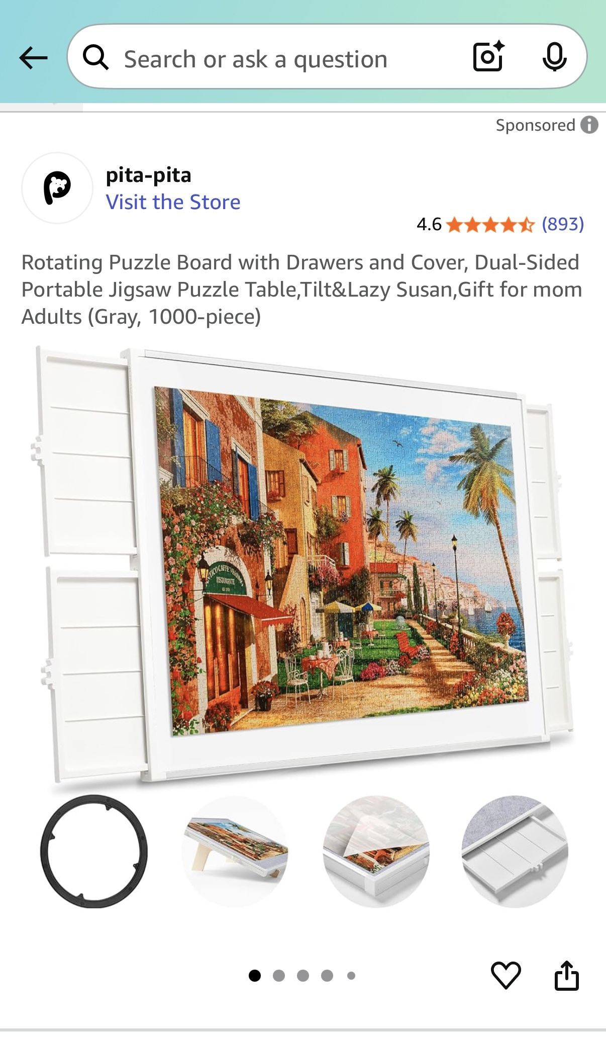 1000 Piece Rotating Puzzle Board with Drawers and Cover