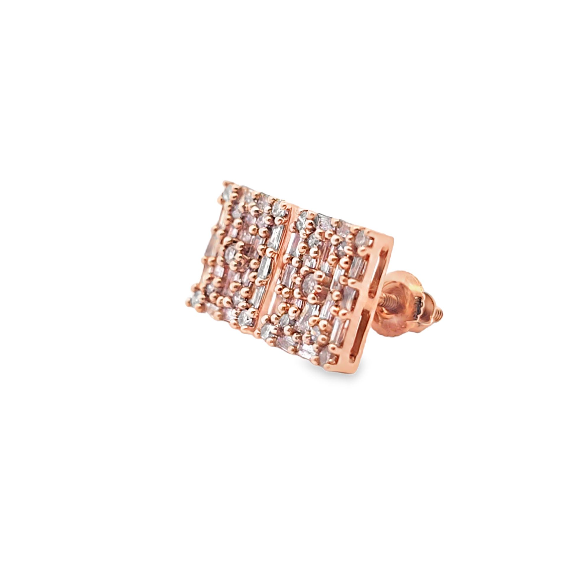 10k Rose Gold Diamond Earrings with Square Brilliant Cut 0.54 ctw
