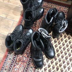Brand new , never worn boots, new police/ security officer tactical boots (2 )are 8 inch tall (1) are 6 inch height.