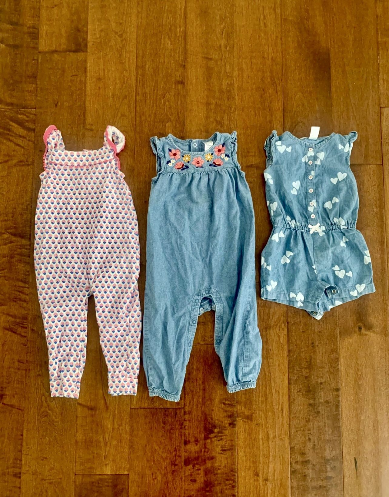 Carter's baby girl Denim chambray romper clothes lot bundle size 18 months