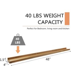 Long Floating Shelf 48 Inch Natural Wood Shelves, Rustic Display Books Picture L 2pc 