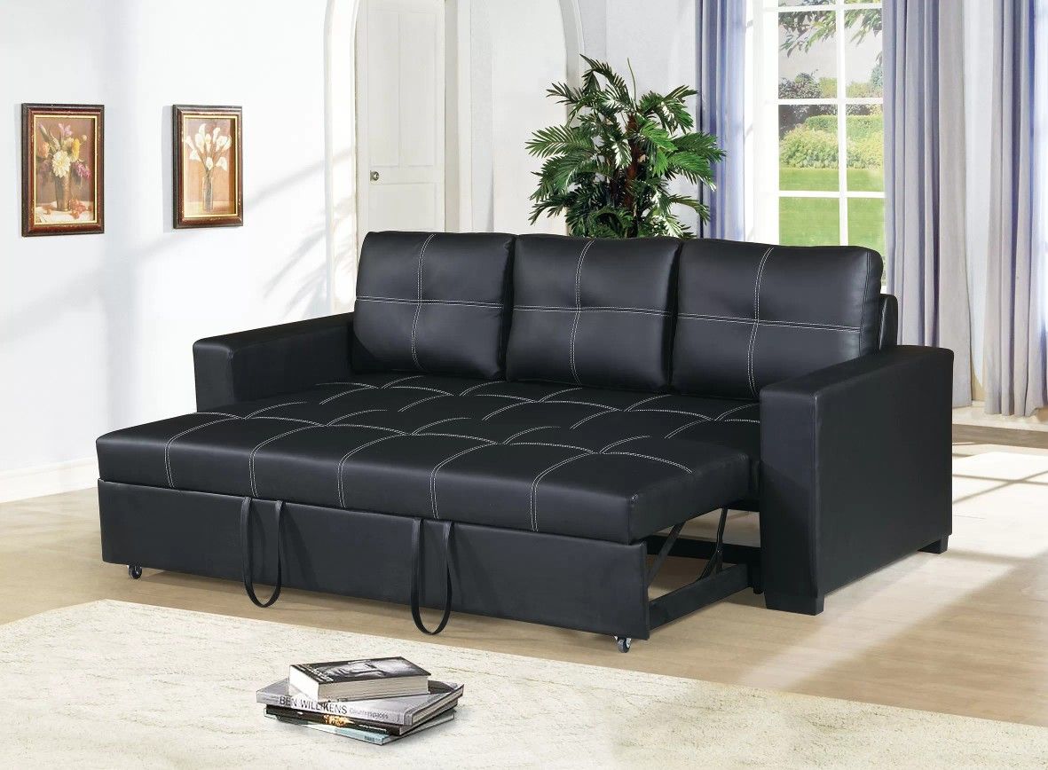 🍀 Sofa Bed, Black Faux Leather, New in the Box.