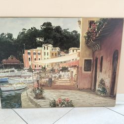 Large Framed Wall Art – Hand-Drawn City Scene (Heavy Wood Frame)