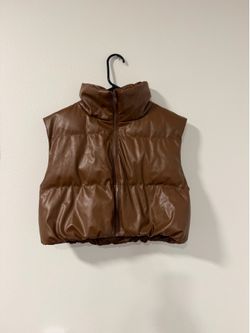 Brown faux leather puffer vest Size S #puffer #winterwear